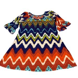 Vee Womens Multicolor Ikat Chevron Print Bell Sleeve Scoop Neck Tunic Top Small